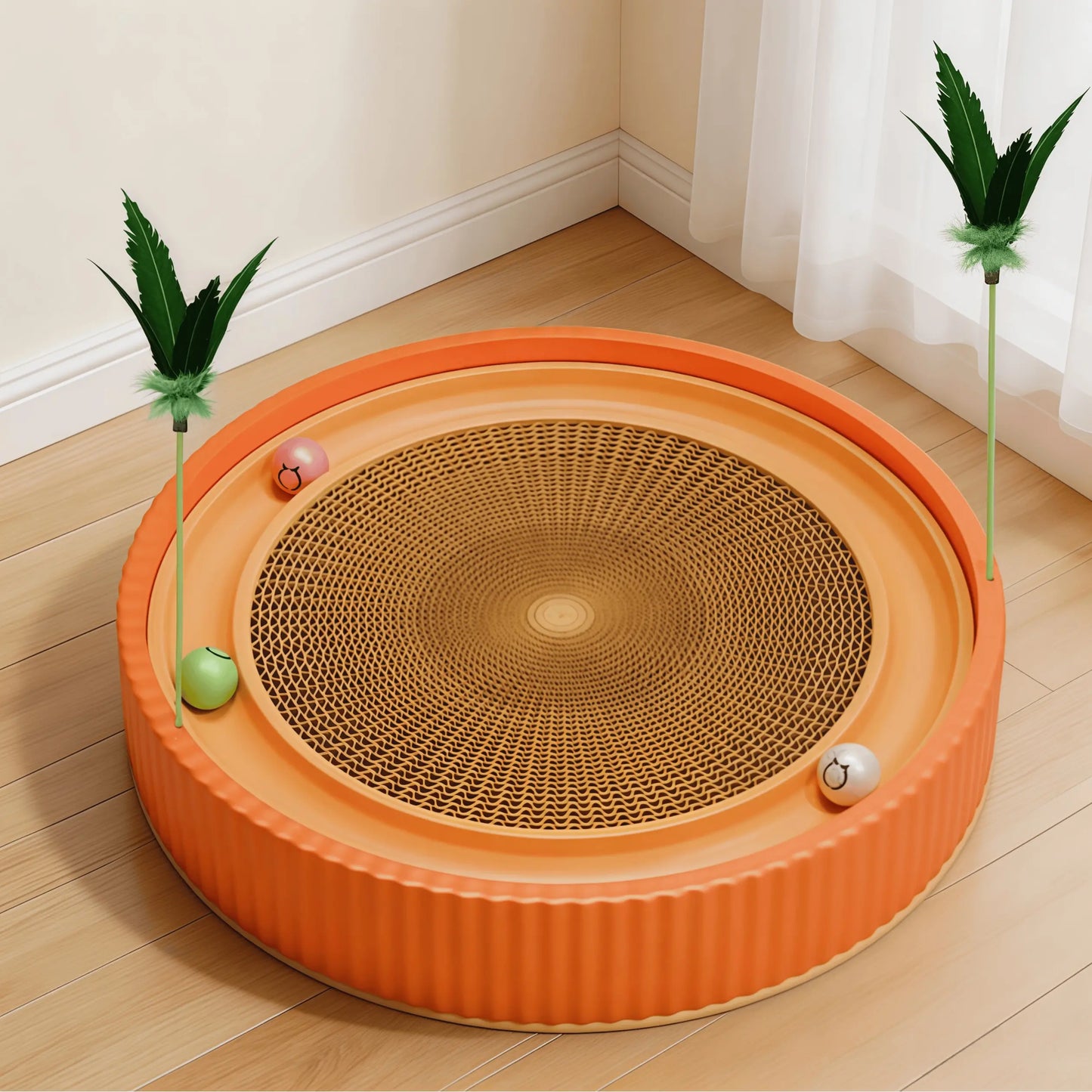 Corrugated Cardboard Cat Scratch Pad & Bed Combo - Corrugated Paper Scratching Pads with Replaceable Core, Non-Shedding, Claw Care Support, Pet Entertainment, Easy Daily Use