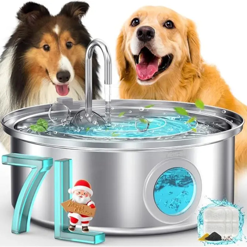 Oneisall Stainless Steel Dog Water Fountain for Large Breeds, 6L Capacity, Ultra-Quiet Operation, Includes 3 Filters, Ideal for Multi-Pet Homes