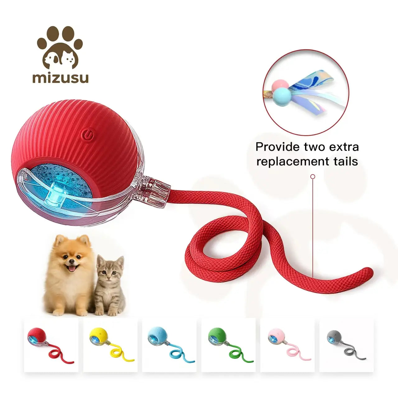 Mizusu Interactive Cat & Dog Teaser Toy with Two Additional Tails, Kitten Rolling Ball Toy, Pet Supplies, Dog & Cat Accessories Cute Dog Toys