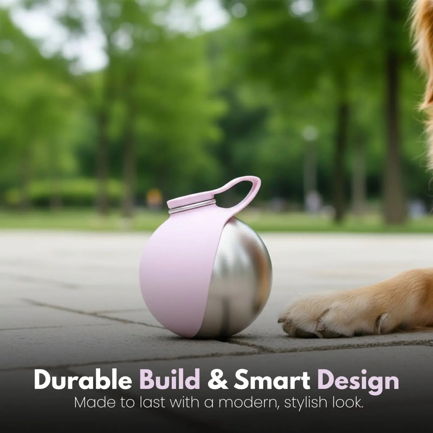 Portable Dog Water Ball, Foldable Pet Water Bottle – Portable, Leak-Proof & Perfect for Travel, 304 Stainless Steel Large-Capacity (287Ml) Cup with Foldable Silicone Bowl