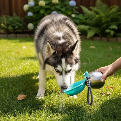 Portable Dog Water Ball, Foldable Pet Water Bottle – Portable, Leak-Proof & Perfect for Travel, 304 Stainless Steel Large-Capacity (287Ml) Cup with Foldable Silicone Bowl