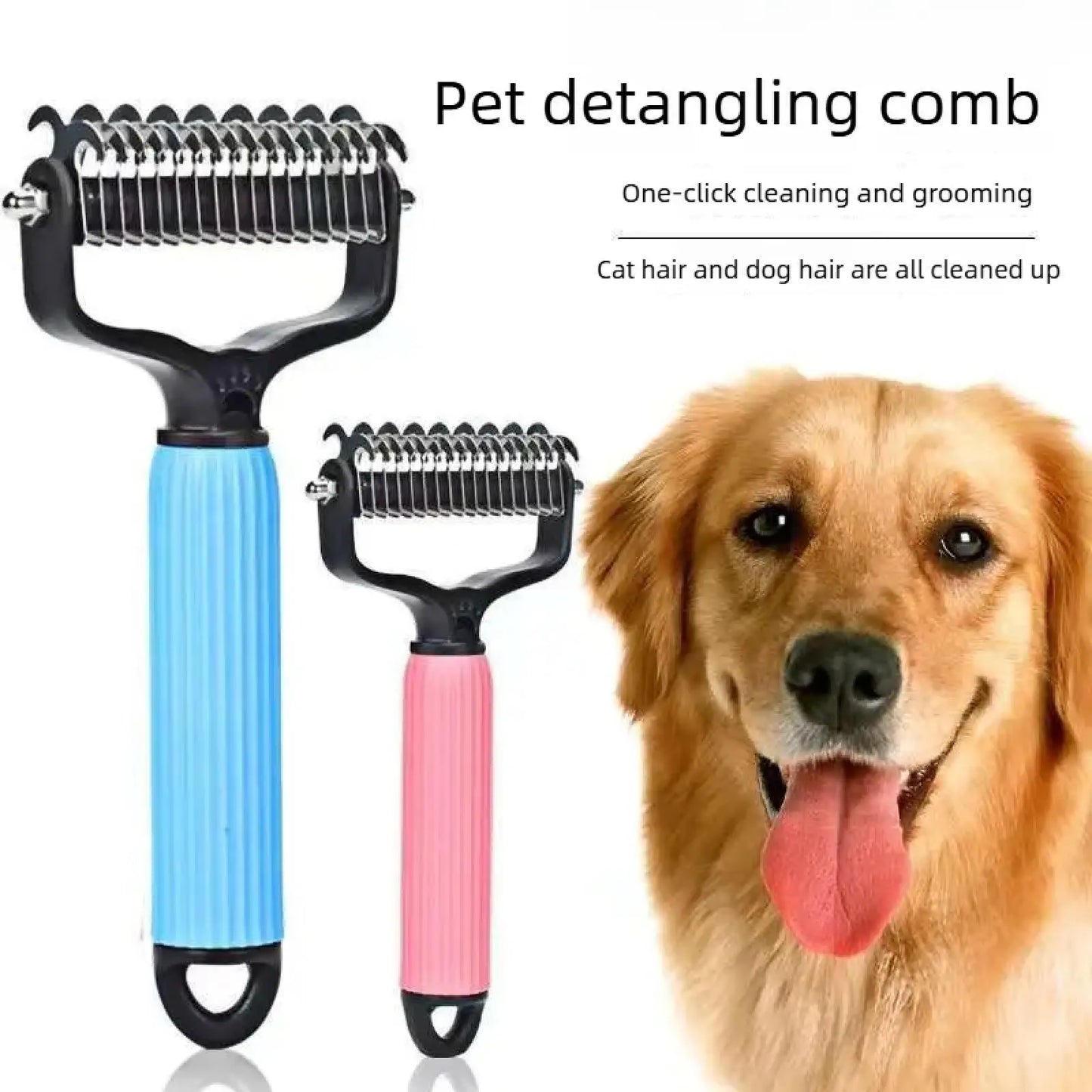 Professional Pet Grooming Tool - Universal Detangling Comb for Dogs with Stainless Steel Double-Sided Design for Effective Shedding Removal and Matted Hair Taming, Ideal for Daily Coat Maintenance.