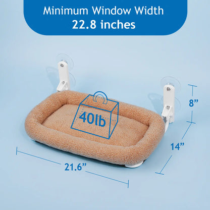 Zakkart Cordless Folding Cat Hammock for Window - Machine Washable Bed with Robust Metal Frame and Strong Suction Cups - Ideal Perch for Cats and Small Dogs - White