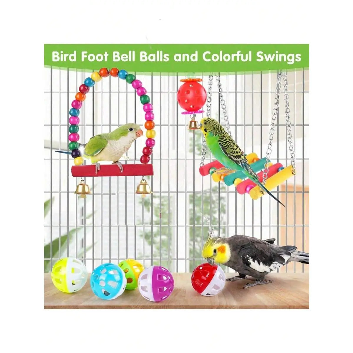 11Pcs/Set Random Color Parrot Toy, Bird Chewing Toy Include Bird Swing, Perch, Stand, Bell, Hanging Hammock, Bird Cage Toy Suitable for Parakeet