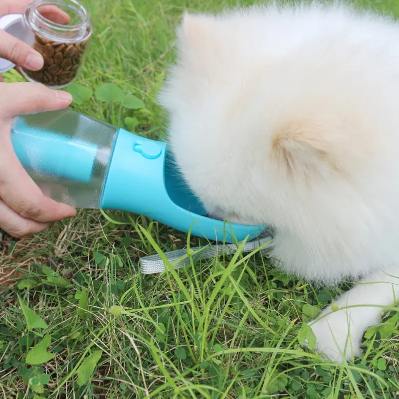 Portable Water Bottle for Dogs, 3 in 1 Pet Travel Bowl Dispenser with Food Treat Container & Poop Bag Holder, Summer Outdoor Walking Hiking Accessories for Large Dog on the Go -10Oz