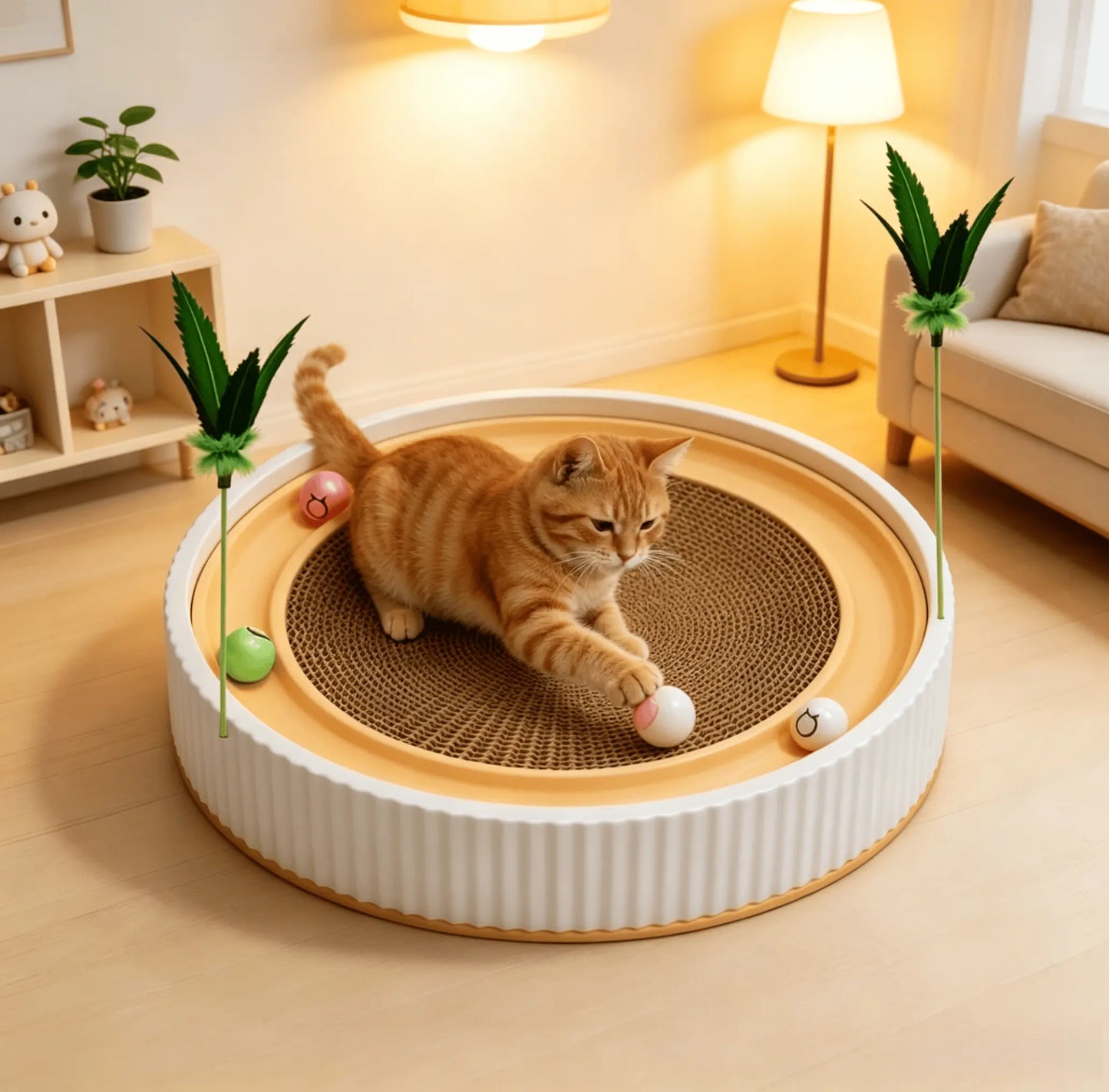 Corrugated Cardboard Cat Scratch Pad & Bed Combo - Corrugated Paper Scratching Pads with Replaceable Core, Non-Shedding, Claw Care Support, Pet Entertainment, Easy Daily Use