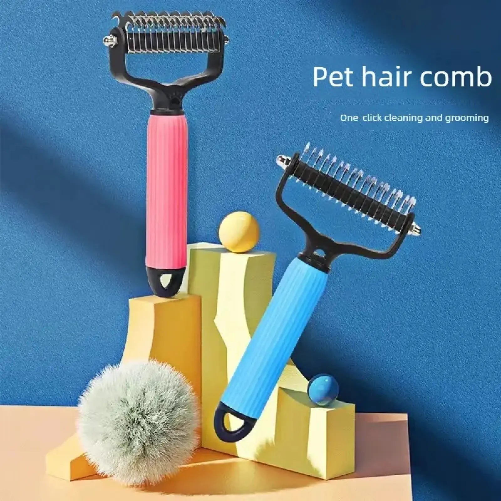 Professional Pet Grooming Tool - Universal Detangling Comb for Dogs with Stainless Steel Double-Sided Design for Effective Shedding Removal and Matted Hair Taming, Ideal for Daily Coat Maintenance.
