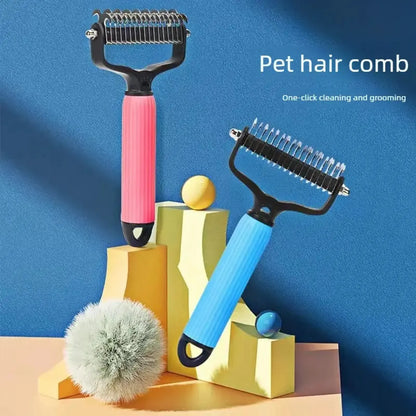 Professional Pet Grooming Tool - Universal Detangling Comb for Dogs with Stainless Steel Double-Sided Design for Effective Shedding Removal and Matted Hair Taming, Ideal for Daily Coat Maintenance.