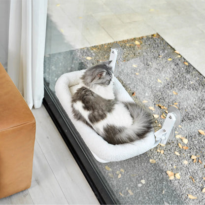Zakkart Cordless Folding Cat Hammock for Window - Machine Washable Bed with Robust Metal Frame and Strong Suction Cups - Ideal Perch for Cats and Small Dogs - White
