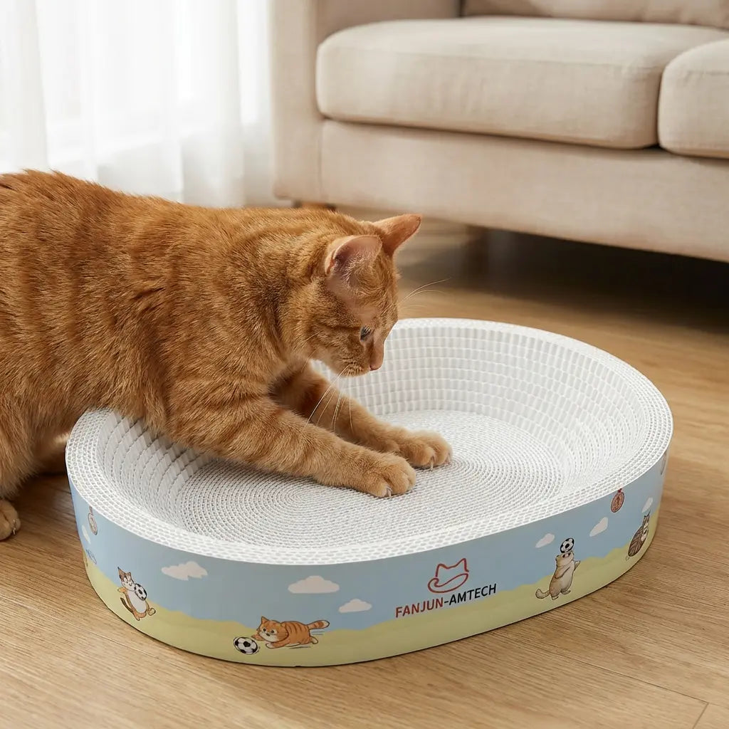 FANJUN-AMTECH 2-In-1 Cartoon Cat Scratcher Bed,Play & Rest Design, No Paper Scraps, Wear-Resistant, Anti-Overturning, High-Hardness Plant Fiber Corrugated Paper, Plastic-Free, Safe Eco-Friendly Cool Cat Supply,Summerwins Tiktokshopsummersale, Classic