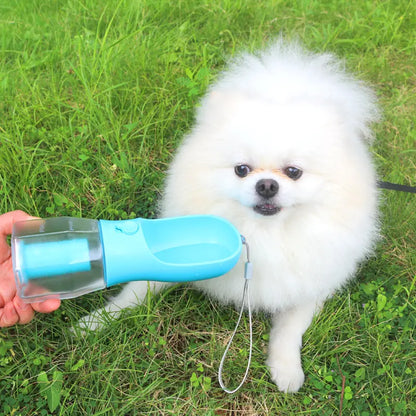 Portable Water Bottle for Dogs, 3 in 1 Pet Travel Bowl Dispenser with Food Treat Container & Poop Bag Holder, Summer Outdoor Walking Hiking Accessories for Large Dog on the Go -10Oz