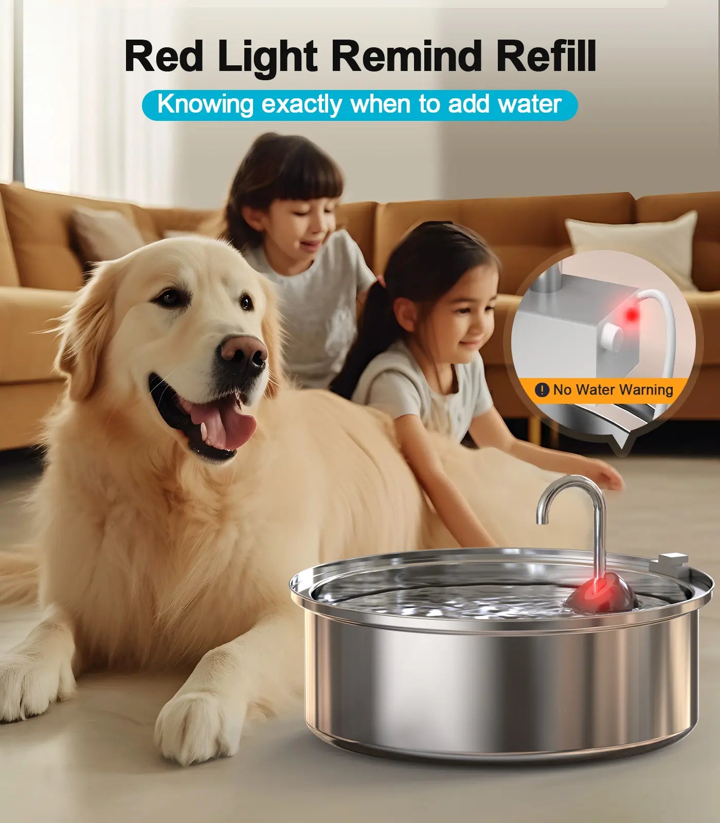 Oneisall Stainless Steel Dog Water Fountain for Large Breeds, 6L Capacity, Ultra-Quiet Operation, Includes 3 Filters, Ideal for Multi-Pet Homes