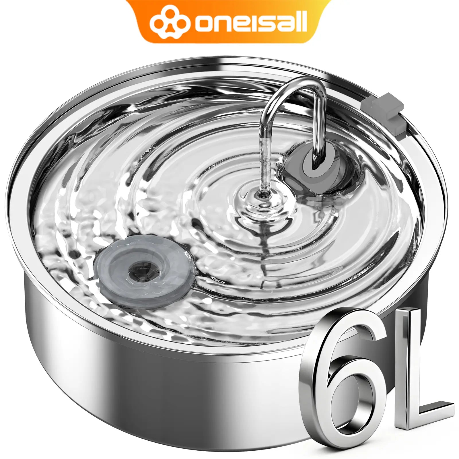 Oneisall Stainless Steel Dog Water Fountain for Large Breeds, 6L Capacity, Ultra-Quiet Operation, Includes 3 Filters, Ideal for Multi-Pet Homes