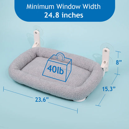 Zakkart Cordless Folding Cat Hammock for Window - Machine Washable Bed with Robust Metal Frame and Strong Suction Cups - Ideal Perch for Cats and Small Dogs - White