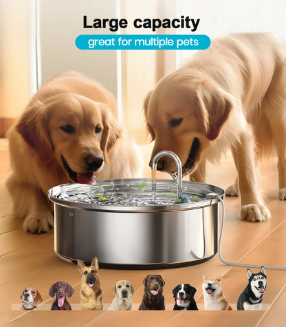 Oneisall Stainless Steel Dog Water Fountain for Large Breeds, 6L Capacity, Ultra-Quiet Operation, Includes 3 Filters, Ideal for Multi-Pet Homes