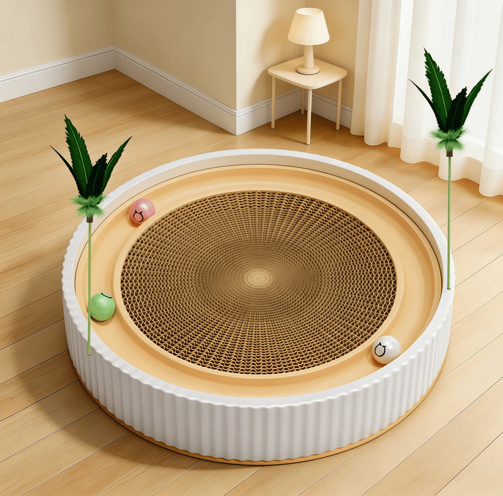 Corrugated Cardboard Cat Scratch Pad & Bed Combo - Corrugated Paper Scratching Pads with Replaceable Core, Non-Shedding, Claw Care Support, Pet Entertainment, Easy Daily Use