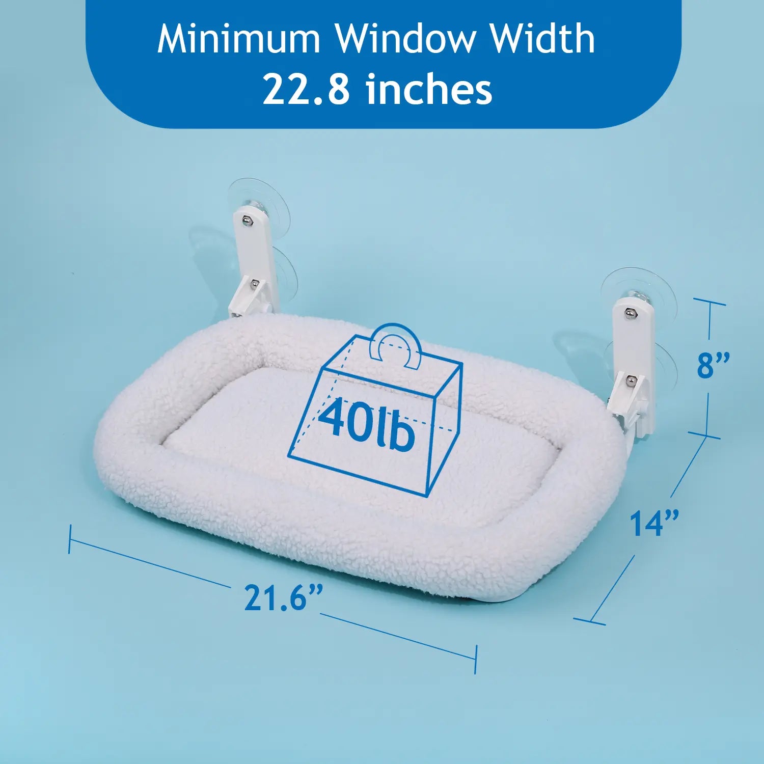 Zakkart Cordless Folding Cat Hammock for Window - Machine Washable Bed with Robust Metal Frame and Strong Suction Cups - Ideal Perch for Cats and Small Dogs - White