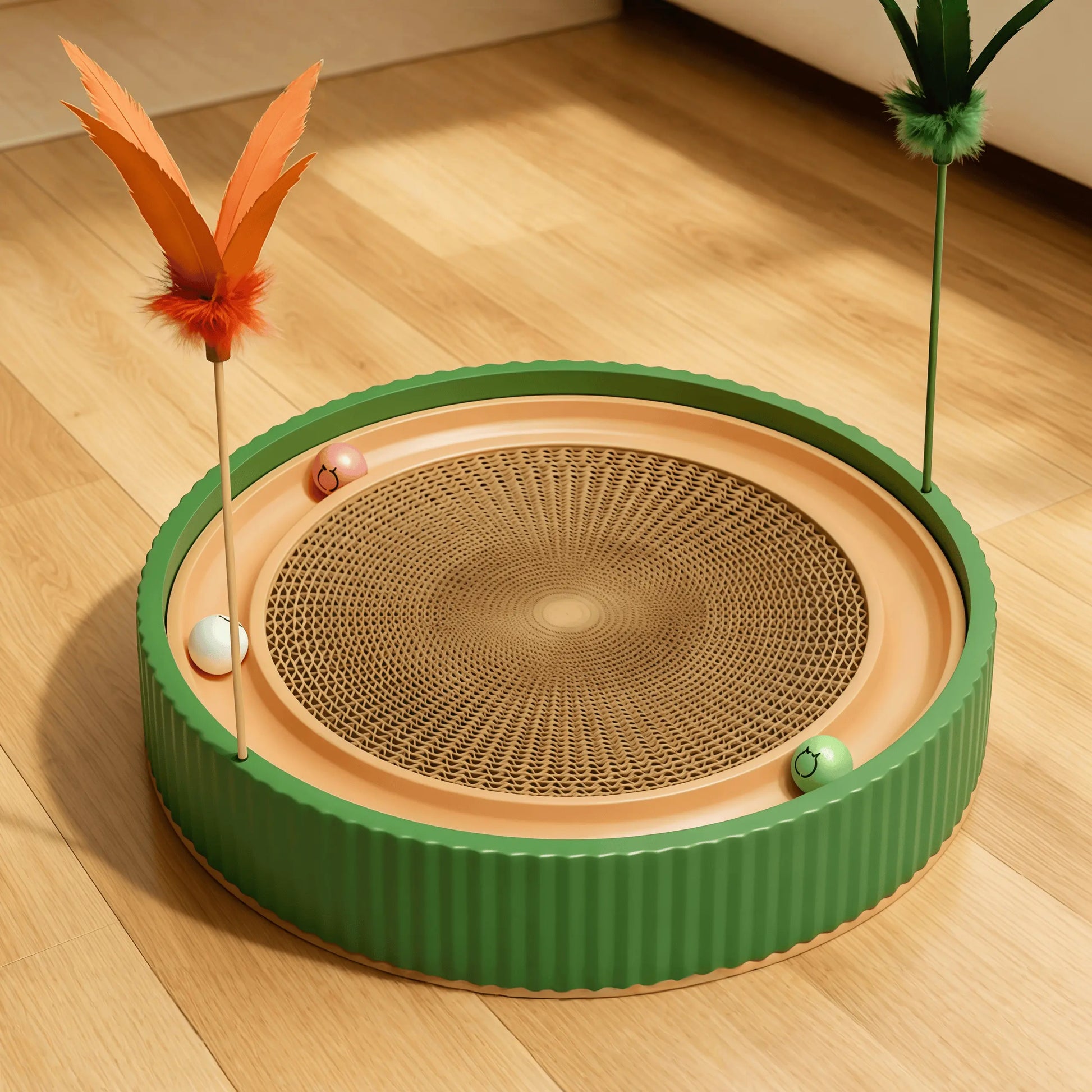 Corrugated Cardboard Cat Scratch Pad & Bed Combo - Corrugated Paper Scratching Pads with Replaceable Core, Non-Shedding, Claw Care Support, Pet Entertainment, Easy Daily Use