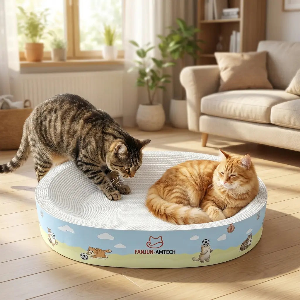 FANJUN-AMTECH 2-In-1 Cartoon Cat Scratcher Bed,Play & Rest Design, No Paper Scraps, Wear-Resistant, Anti-Overturning, High-Hardness Plant Fiber Corrugated Paper, Plastic-Free, Safe Eco-Friendly Cool Cat Supply,Summerwins Tiktokshopsummersale, Classic