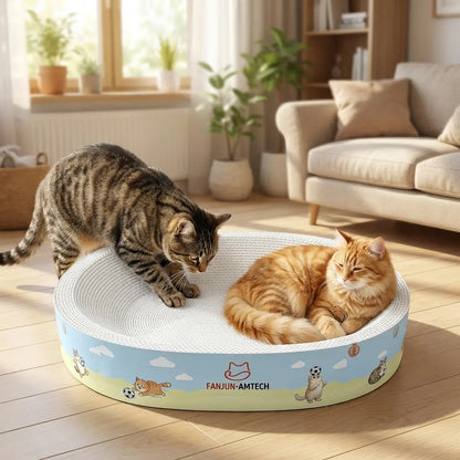 FANJUN-AMTECH 2-In-1 Cartoon Cat Scratcher Bed,Play & Rest Design, No Paper Scraps, Wear-Resistant, Anti-Overturning, High-Hardness Plant Fiber Corrugated Paper, Plastic-Free, Safe Eco-Friendly Cool Cat Supply,Summerwins Tiktokshopsummersale, Classic