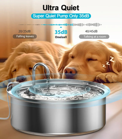 Oneisall Stainless Steel Dog Water Fountain for Large Breeds, 6L Capacity, Ultra-Quiet Operation, Includes 3 Filters, Ideal for Multi-Pet Homes