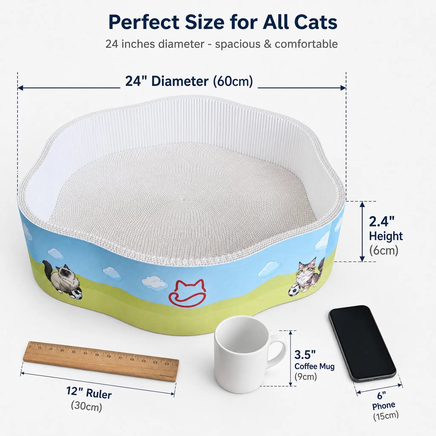 FANJUN-AMTECH 2-In-1 Cartoon Cat Scratcher Bed,Play & Rest Design, No Paper Scraps, Wear-Resistant, Anti-Overturning, High-Hardness Plant Fiber Corrugated Paper, Plastic-Free, Safe Eco-Friendly Cool Cat Supply,Summerwins Tiktokshopsummersale, Classic
