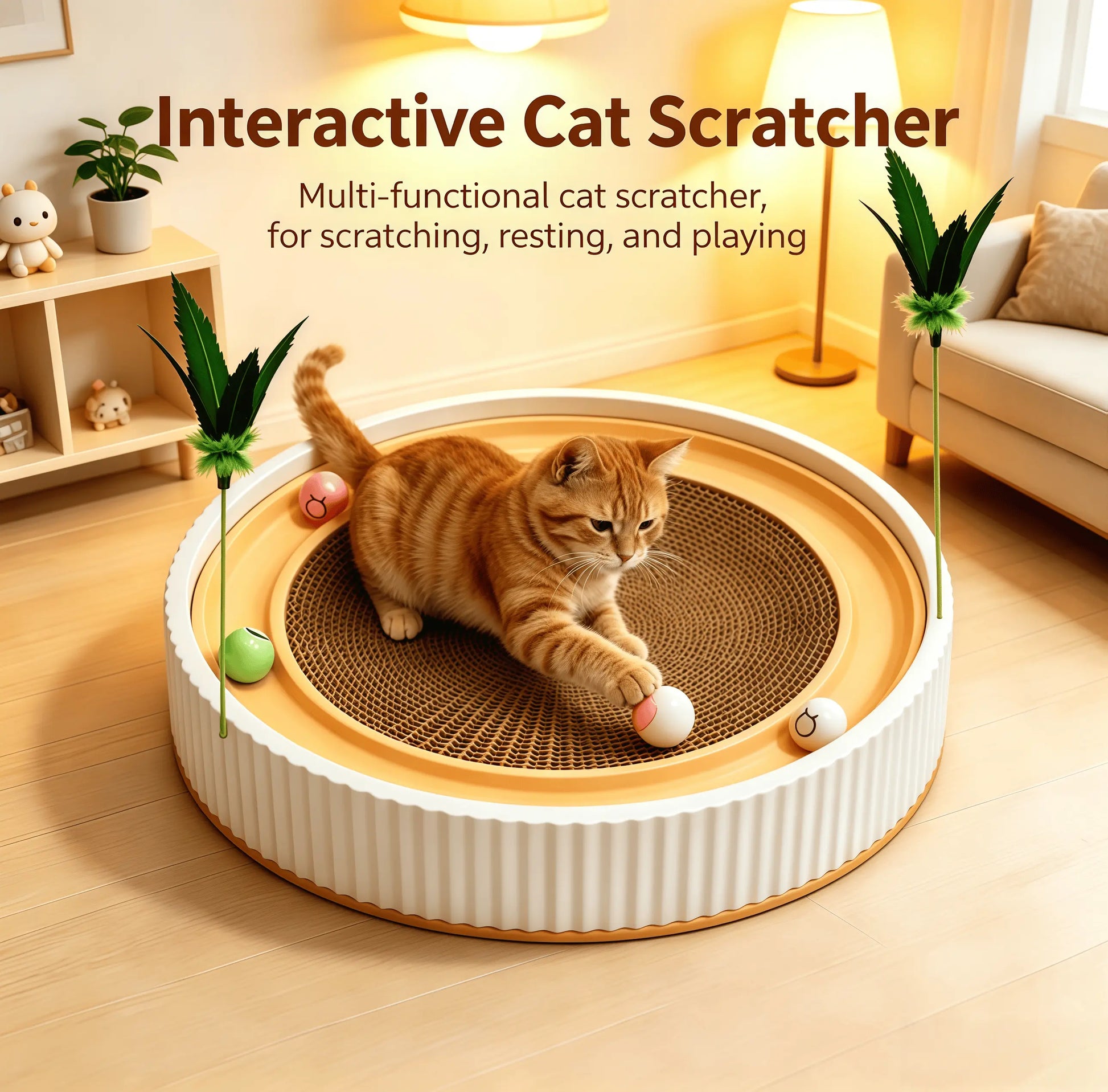 Corrugated Cardboard Cat Scratch Pad & Bed Combo - Corrugated Paper Scratching Pads with Replaceable Core, Non-Shedding, Claw Care Support, Pet Entertainment, Easy Daily Use