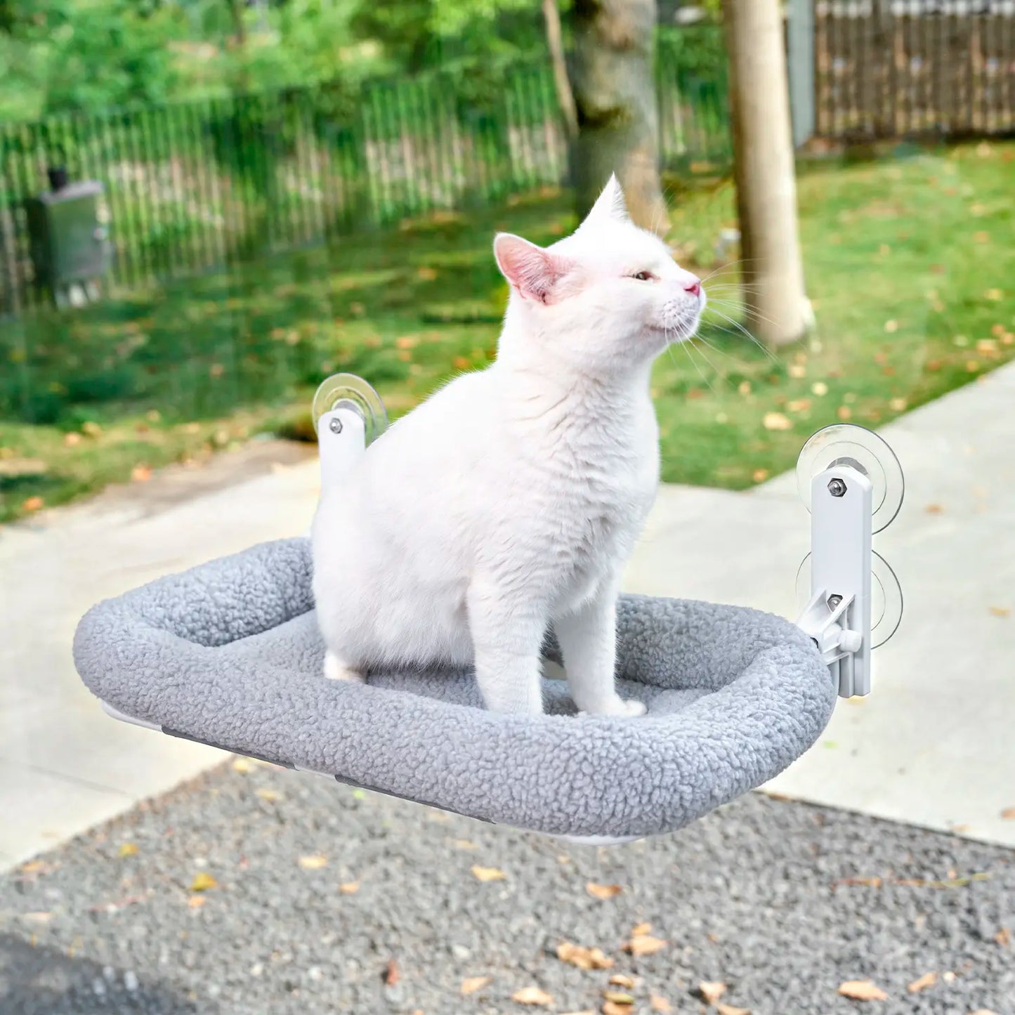 Zakkart Cordless Folding Cat Hammock for Window - Machine Washable Bed with Robust Metal Frame and Strong Suction Cups - Ideal Perch for Cats and Small Dogs - White