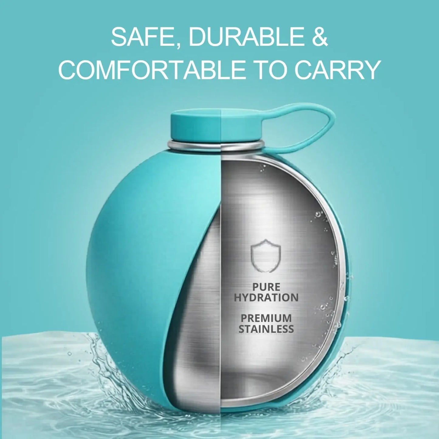 Portable Dog Water Ball, Foldable Pet Water Bottle – Portable, Leak-Proof & Perfect for Travel, 304 Stainless Steel Large-Capacity (287Ml) Cup with Foldable Silicone Bowl