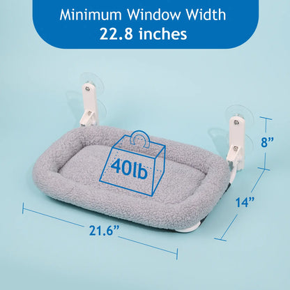 Zakkart Cordless Folding Cat Hammock for Window - Machine Washable Bed with Robust Metal Frame and Strong Suction Cups - Ideal Perch for Cats and Small Dogs - White
