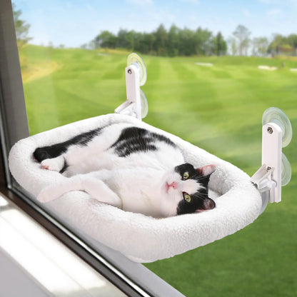 Zakkart Cordless Folding Cat Hammock for Window - Machine Washable Bed with Robust Metal Frame and Strong Suction Cups - Ideal Perch for Cats and Small Dogs - White