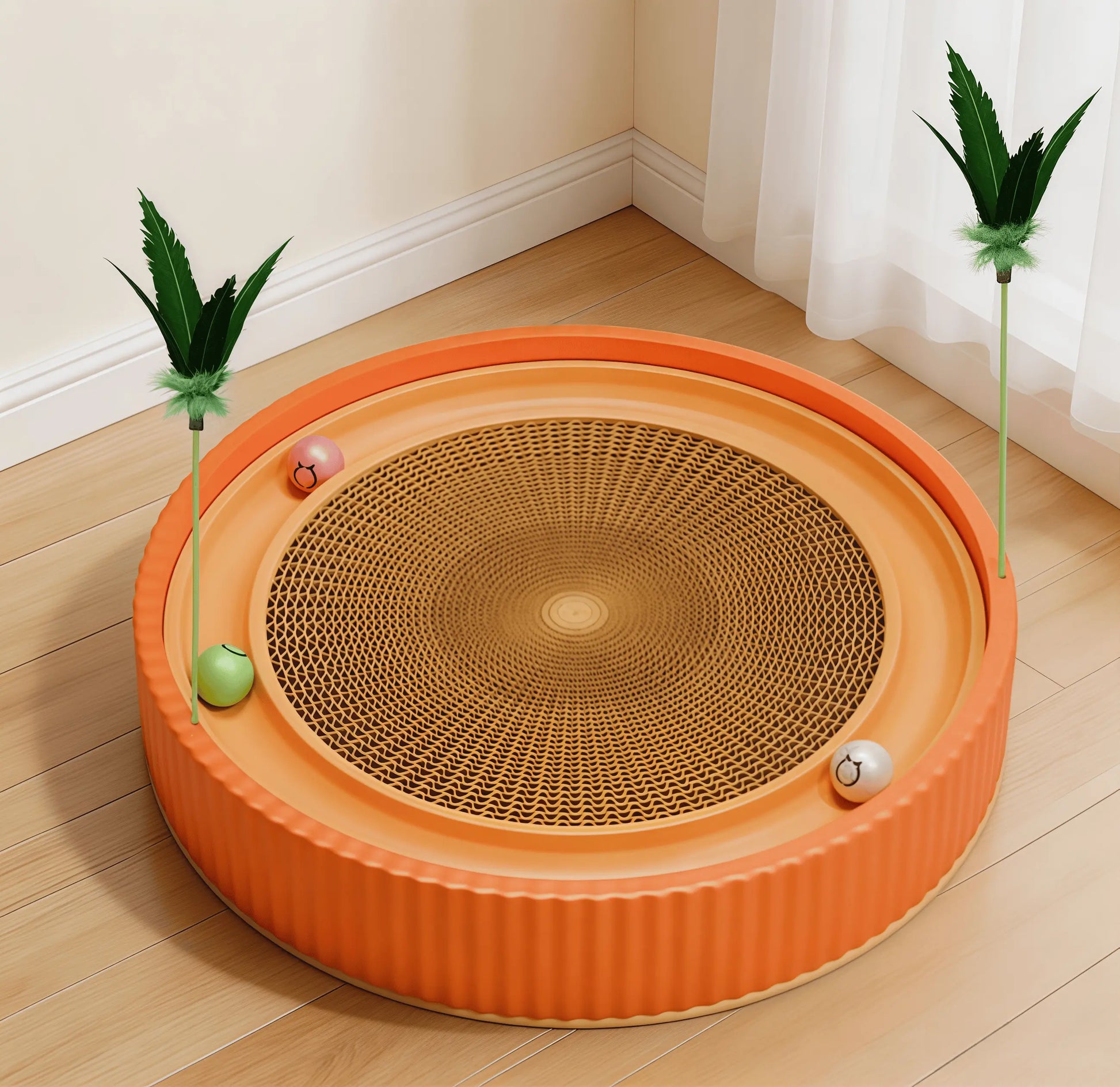 Corrugated Cardboard Cat Scratch Pad & Bed Combo - Corrugated Paper Scratching Pads with Replaceable Core, Non-Shedding, Claw Care Support, Pet Entertainment, Easy Daily Use